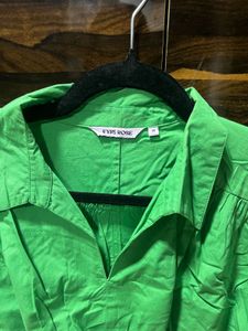 Bright Green Smocked Waist Shirt Dress