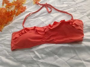 Coral Ruffled Bikini Top
