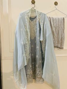 Elegant Grey Embroidered Kurta Set