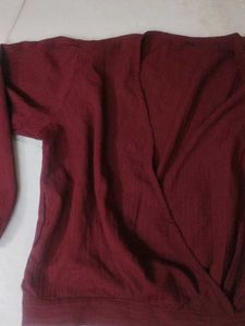 Maroon Twist Front Long Sleeve Top