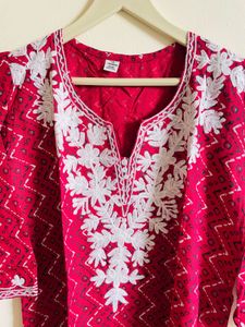 Red Embroidered Kurta