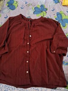 Maroon Textured Button-Up Top