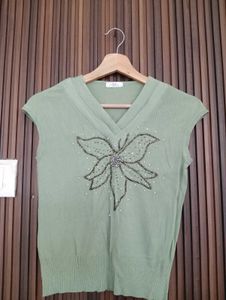 Embellished V-Neck Sleeveless Top