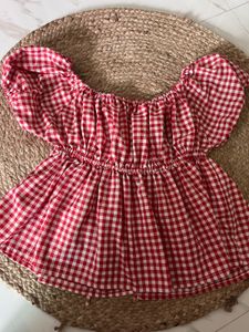 Red Gingham Puff Sleeve Top