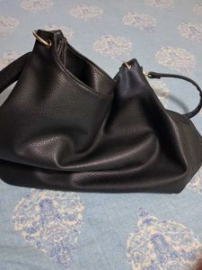 Stylish Black Faux Leather Hobo Bag