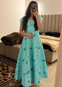 Beautiful Sea Green Embroidered Gown