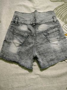Acid Wash High-Waisted Denim Shorts