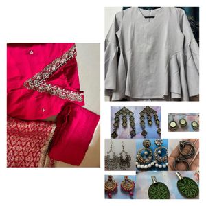 Embroidered Kurta Set with Earrings