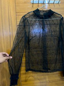 Sheer Black Star Print Top