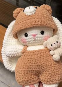 Crocheted Bunny Toy with Bear Hat