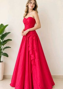 Roberta California Red Strapless Ruched Maxi Gown