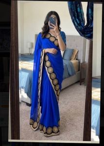 Royal Blue Embroidered Saree