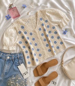 Chic Crochet Floral Button-Up top