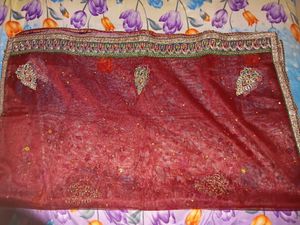 Bridal Maroon Embroidered  Dupatta