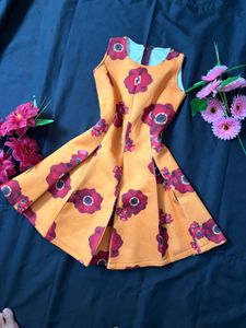 Orange Floral Flare Dress