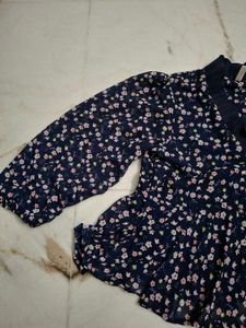 Navy Floral Print Peplum Top