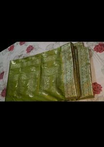 Pure olive zari silk saree