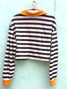 shein Striped Crop Polo Shirt✨