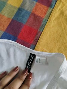 H&amp;M White Ribbed Crop Top