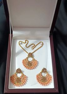 Beautiful Peach Necklace Set With Big Matching Earrings || Grab Now