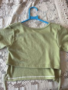 Olive Green Cropped T-Shirt with Tie Back