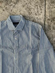 old money Men's blue&amp;white Striped Formal Shirt