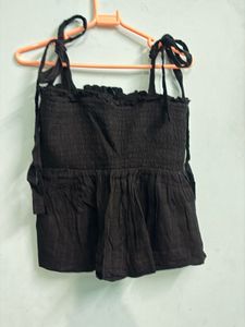 Black Smocked Tie-Strap Top