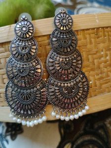 Oxidized Silver Jhumka Earrings