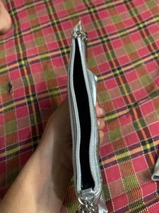 Vintage silver  Plaid Wristlet Clutch