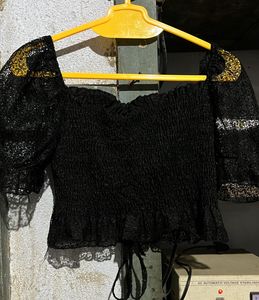 Black Lace Puff Sleeve Top