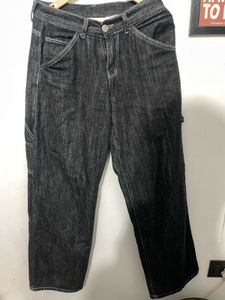 Korean Baggy Men's Black Carpenter Jeans