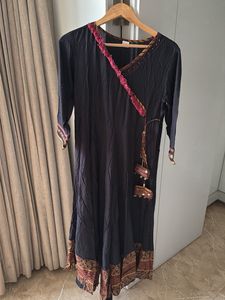 Black Rayon Ethnic Kurta with Embroidered Border