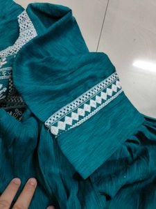 Teal Ethnic Gown with White Embroidery