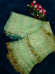 Lime Green Sequin Saree