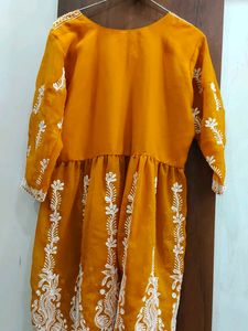 Beautiful Yellow Kurta with White Embroidery