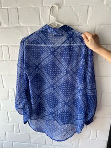 Blue See Through Casual Shirt(with Inner)