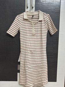 Striped Polo Neck Zip Dress
