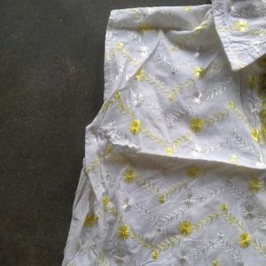 White Kurta with Yellow Embroidery