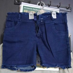 Blue Denim Shorts with Frayed Hem