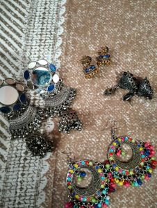 Boho Ethnic Oxidized Silver Earrings Set
