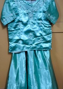 Shiny Satin Mint Green Skirt & Top Set