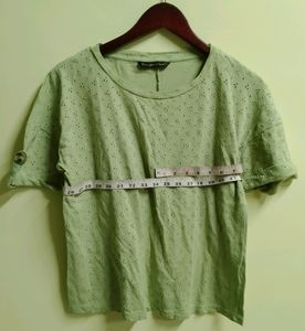 Green Eyelet Detail T-Shirt