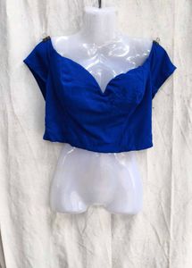64209. Royal Blue Off-Shoulder Crop Top