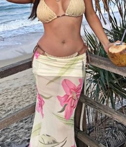 Beach Bikini Skirt with Flower Accent