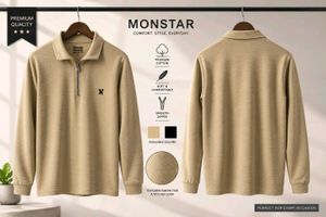Men's Beige Quarter-Zip Polo Shirt