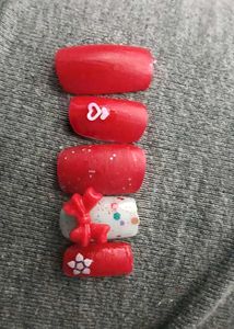 Handcrafted Red &amp; Bow Premium Gel Press-On Nails