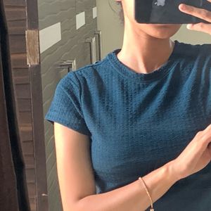 Teal Green Textured Crop Top