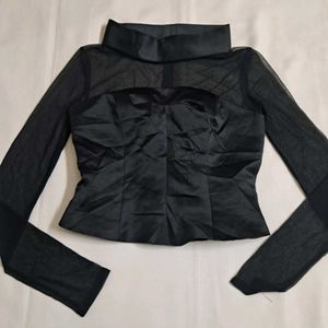 Luxury High Fashion Sheer Turtleneck Corset Top