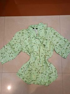 Light Green Floral Button-Up Blouse