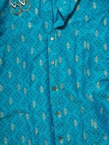 Elegant Teal Kurta with Gold Print